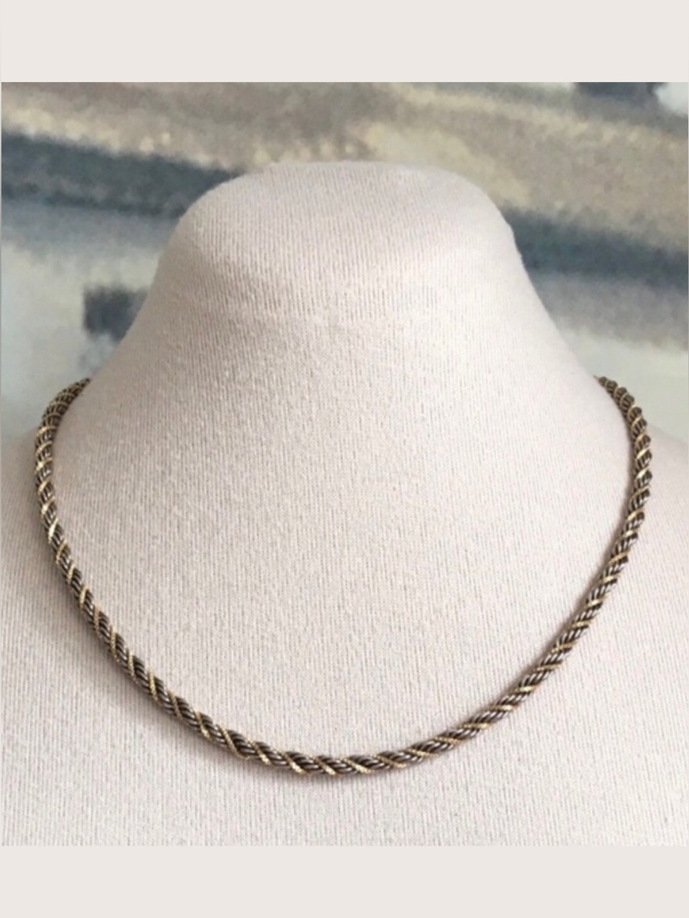 Chunky Corded Silver & Gold Tone Metal Necklace Stamped Korea 23 1/2โ